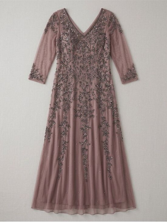 Pisarro Nights Dresses & Skirts - Pisarro Nights Beaded V-Neck Maxi Dress Size 8 | Rose Taupe Formal Gown